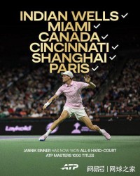 leyu分部-辛纳解锁全部六站硬地大师赛冠军，一纪录比肩德约费德勒